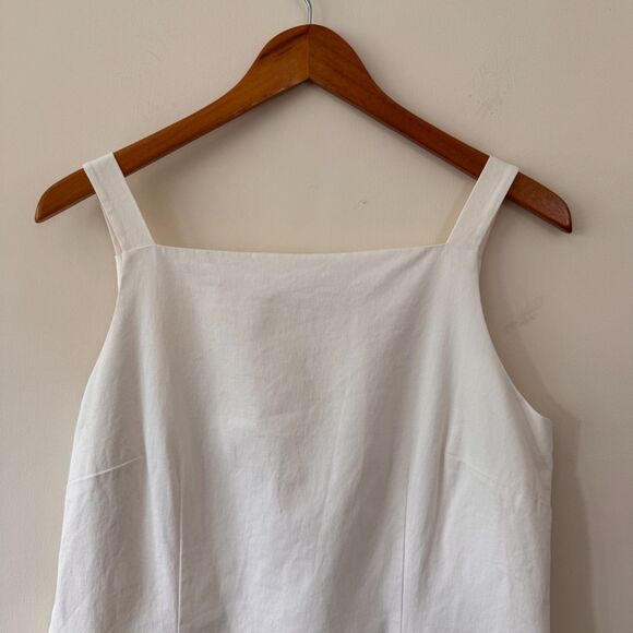 Ann Taylor LOFT White Dress with Blue Embroidered Hem Size 8 - Picture 2 of 9